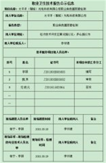 职业卫生报告公示信息 太平洋（